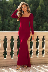 Square Neck Long Sleeve Dress – Classic, Elegant Style