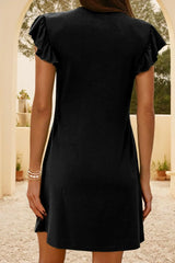V-Neck Ruffled Cap Sleeve Dress