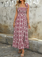 Smocked Slit Printed Tie Shoulder Dress – Flowy, Fresh, and Stylish