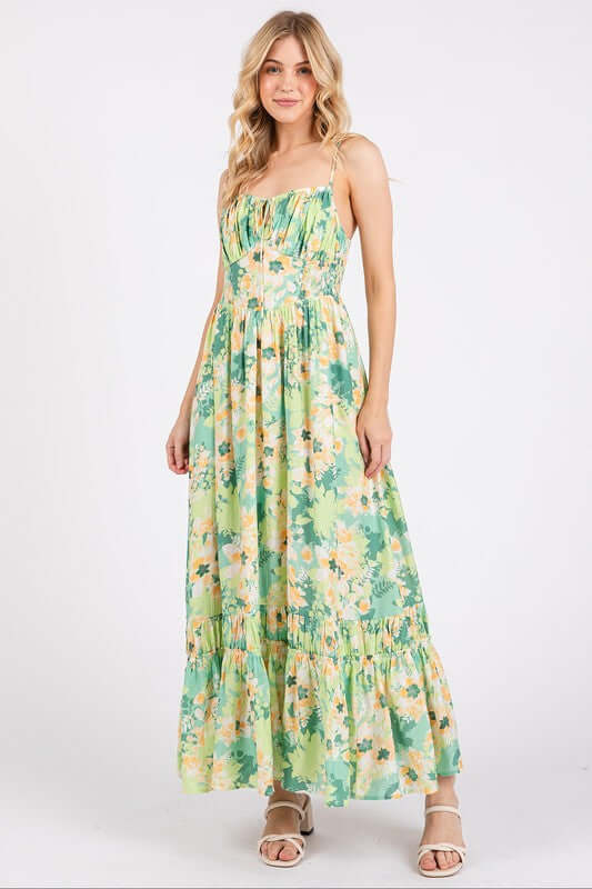 Mittoshop Floral Smocked Back Ruffled Hem Maxi Cami Dress