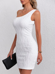 Textured Single Shoulder Mini Dress