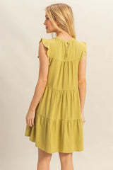HYFVE Round Neck Ruffle Sleeve Tiered Dress