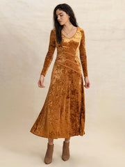 V-Neck Long Sleeve Midi Dress