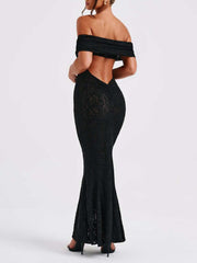 Devine Backless Lace Off-Shoulder Maxi Dress – Graceful & Bold