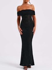 Devine Backless Lace Off-Shoulder Maxi Dress – Graceful & Bold
