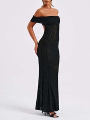 Devine Backless Lace Off-Shoulder Maxi Dress – Graceful & Bold