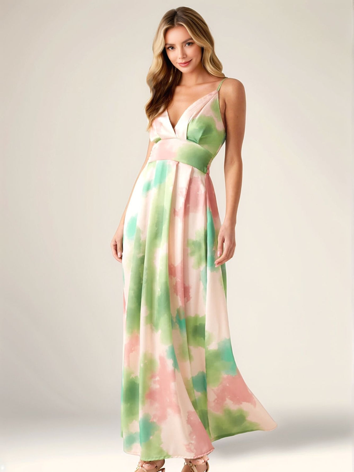 Smocked Back Tie-Dye Maxi Cami Dress