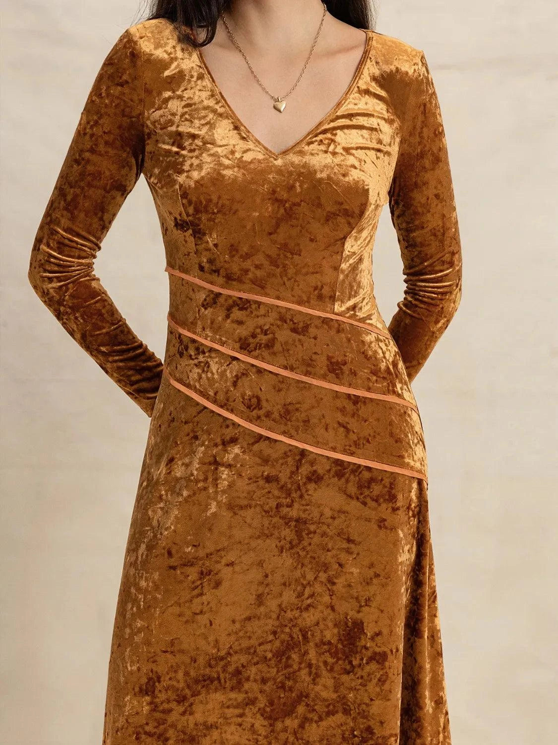V-Neck Long Sleeve Midi Dress