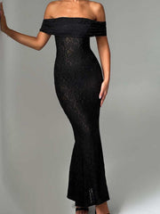 Devine Backless Lace Off-Shoulder Maxi Dress – Graceful & Bold