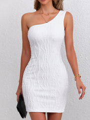 Textured Single Shoulder Mini Dress