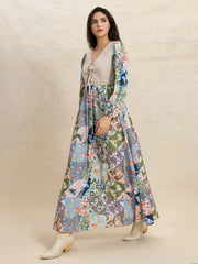 Tied Front Printed Long Sleeve Maxi Dress